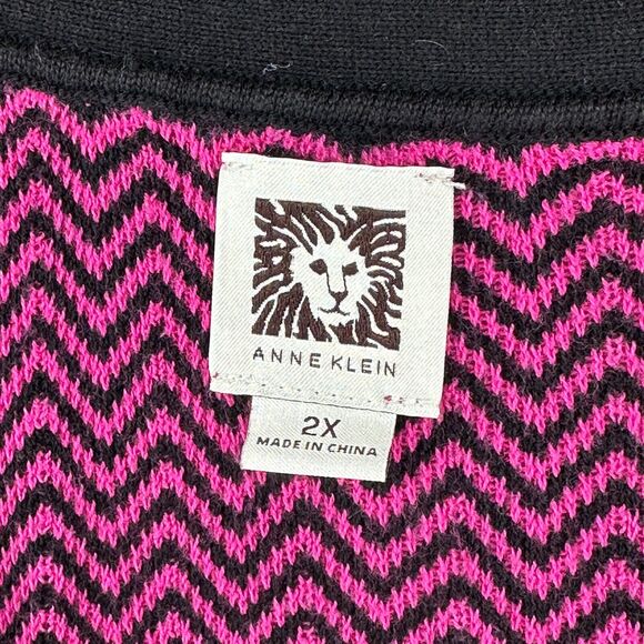 ANNE KLEIN Sweater 2X Plus Chevron Button Up Cardigan Grandma Cotton Blend Pink - Picture 9 of 13